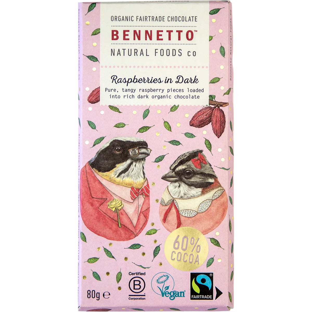 Bennetto Organic Dark Chocolate Raspberries In Dark 80g x 12