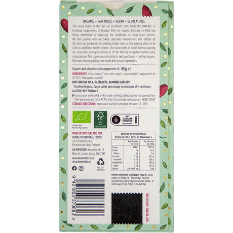 Bennetto Organic Dark Chocolate Dark Mint 80g x 12