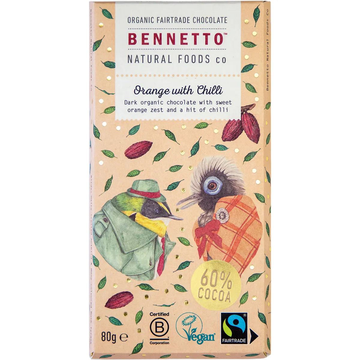 Bennetto Organic Dark Chocolate Orange with Chilli 80g x 12