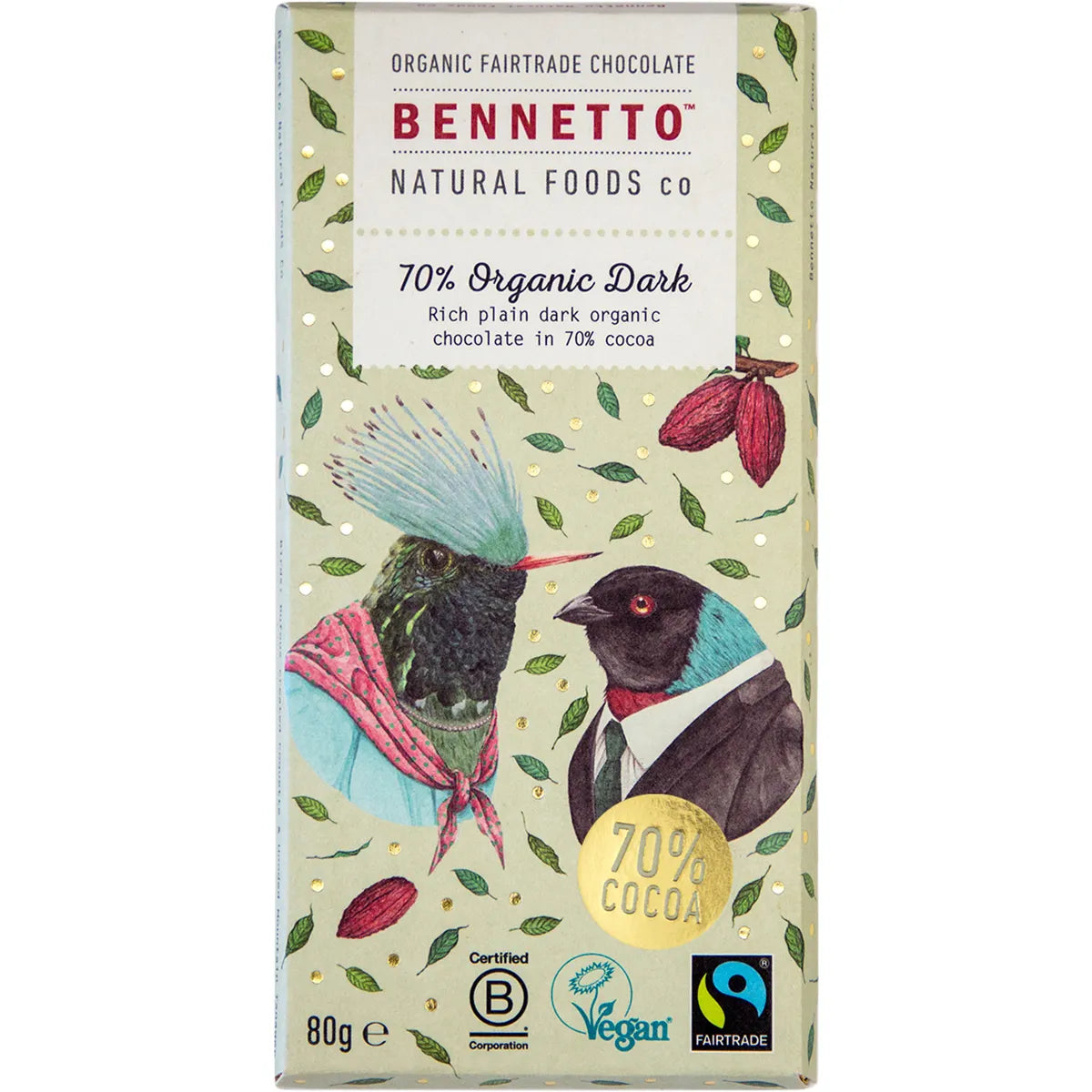 Bennetto Organic Dark Chocolate 70% Organic Dark 80g x 12