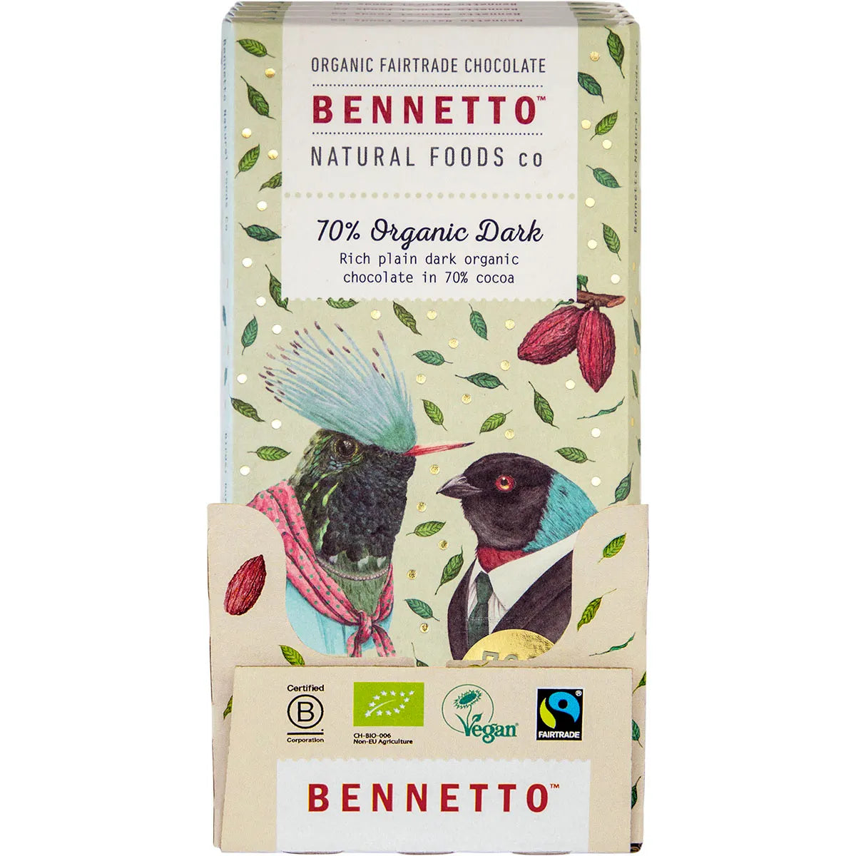 Bennetto Organic Dark Chocolate 70% Organic Dark 80g x 12