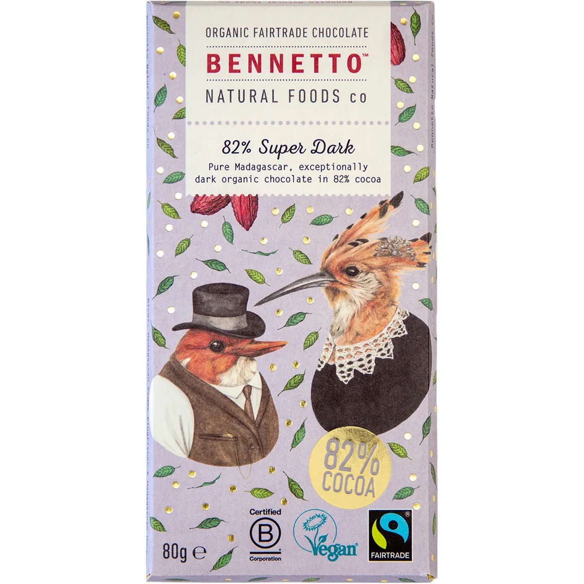 Bennetto Organic Dark Chocolate 82% Super Dark 80g x 12