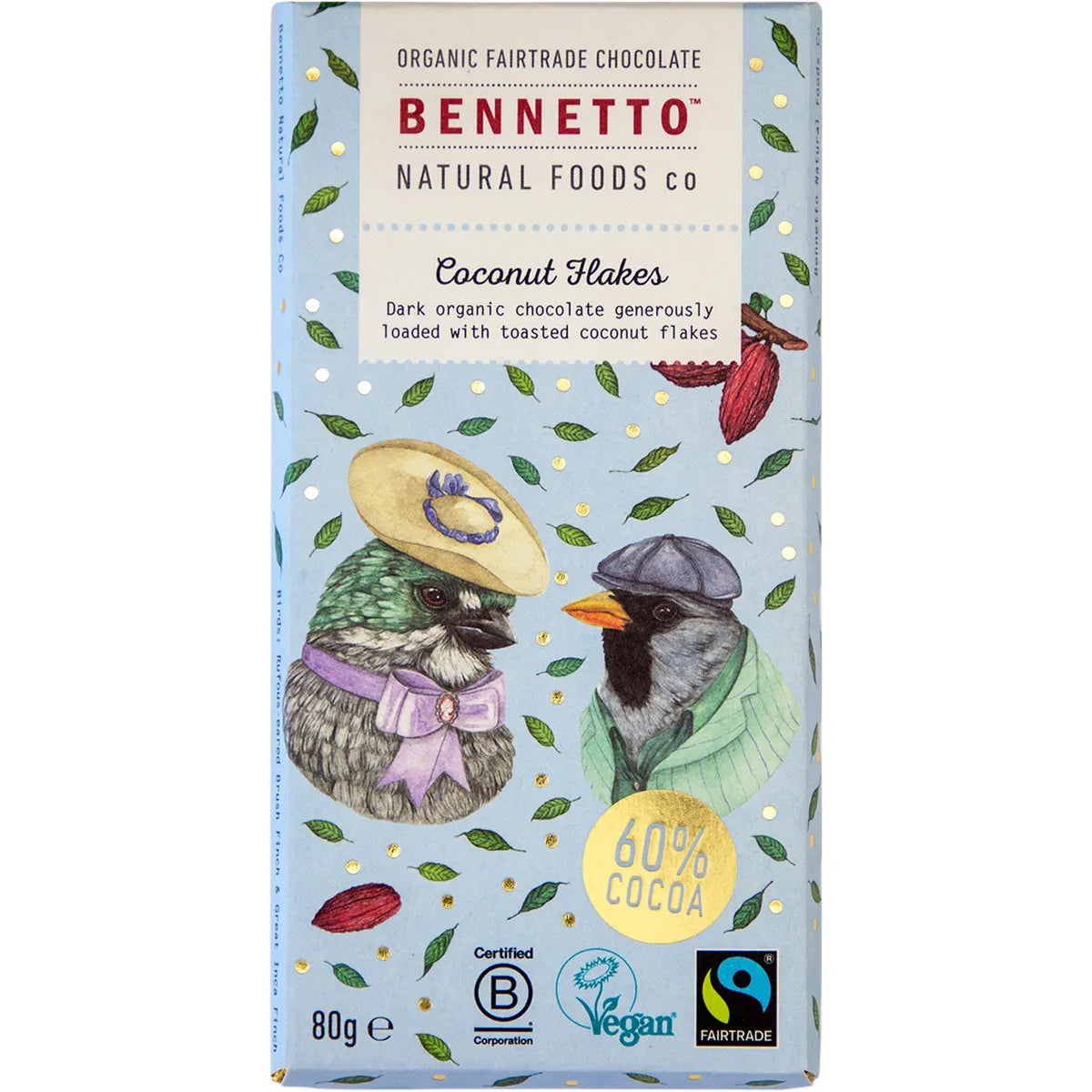 Bennetto Organic Dark Chocolate Coconut flakes 80g x 12