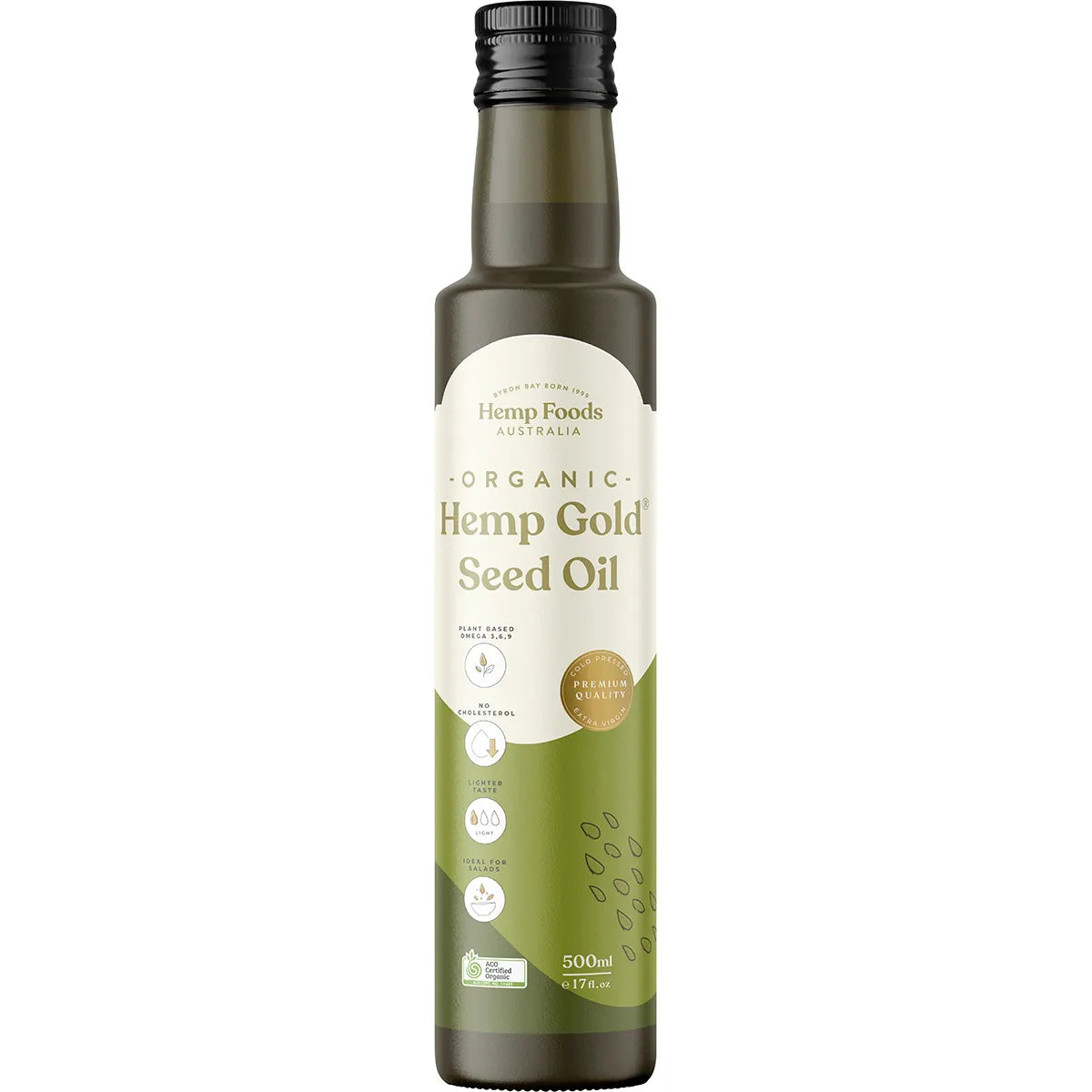 Hemp Foods Australia Organic Hemp Gold Seed Oil Contains Omega 3, 6 & 9 - 500mL