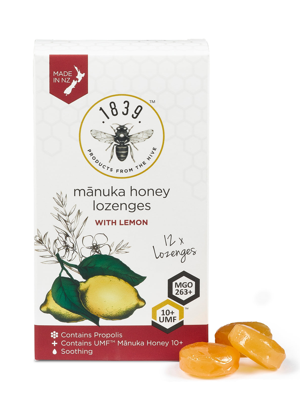 1839 Honey Manuka Lozenges UMF 10+ Lemon 12Pk