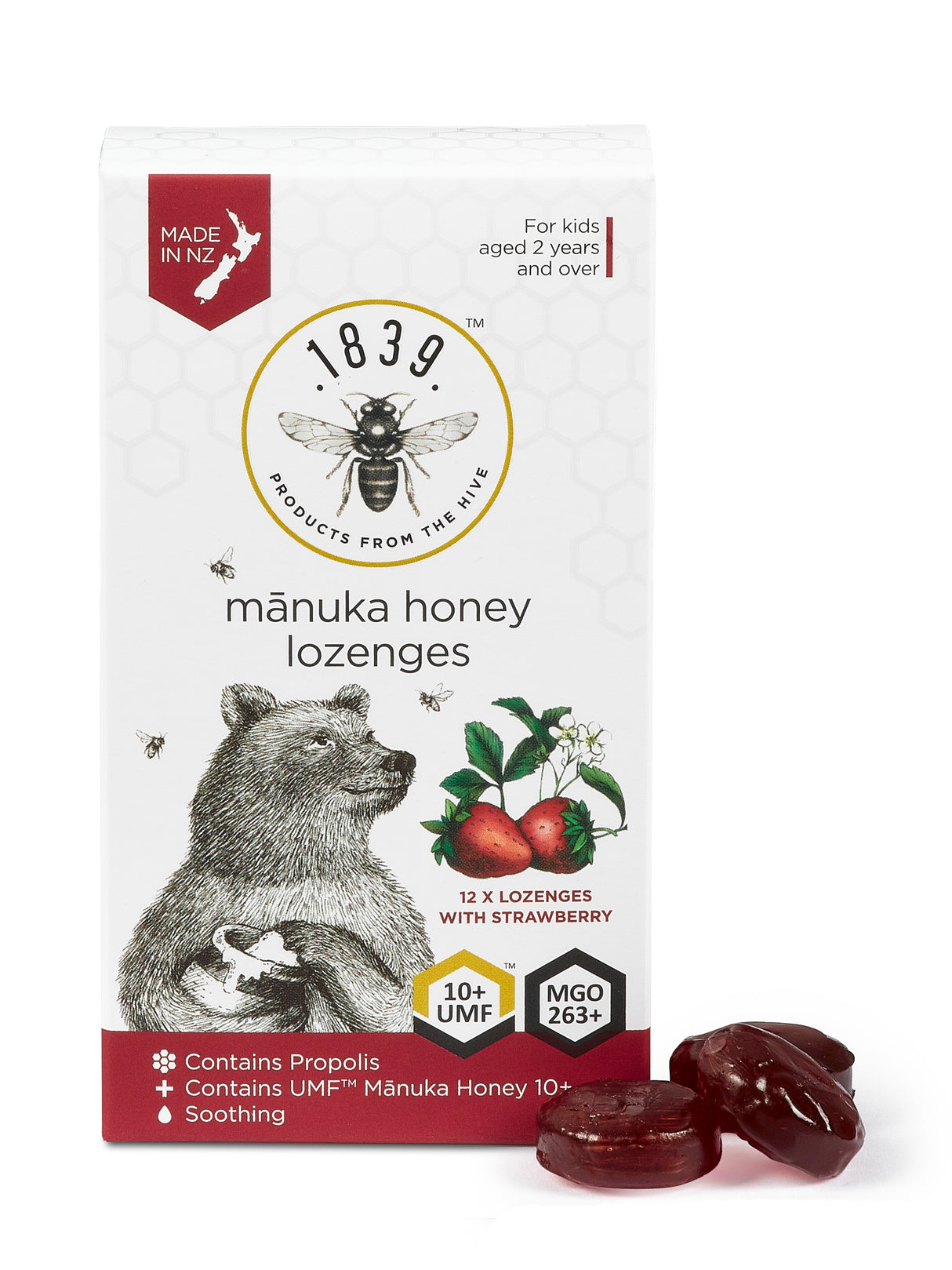 1839 Honey Manuka Lozenges UMF 10+ Strawberry 12Pk