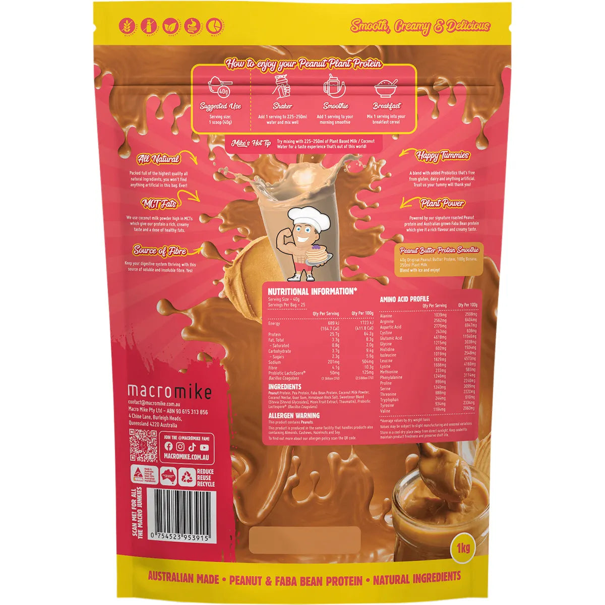 Macro Mike Peanut Plant Protein Original Peanut Butter 1kg