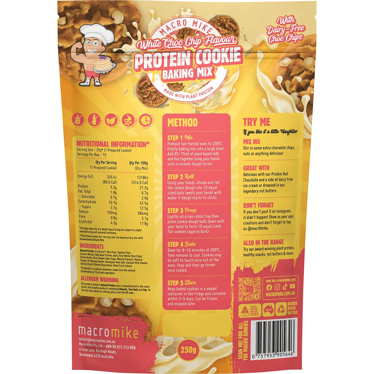 Macro Mike Cookie Baking Mix Almond Protein White Choc Chip 250g