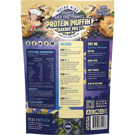 Macro Mike Muffin Baking Mix Almond Protein Blueberry White Choc 250g