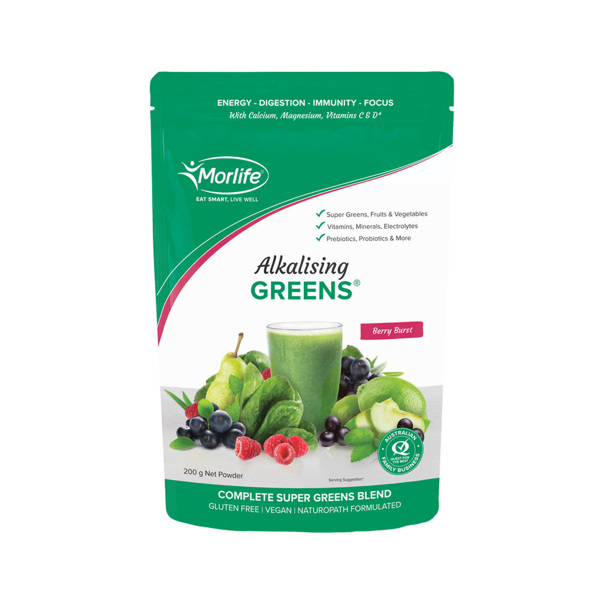 Morlife Alkalising Greens Berry Burst 200g