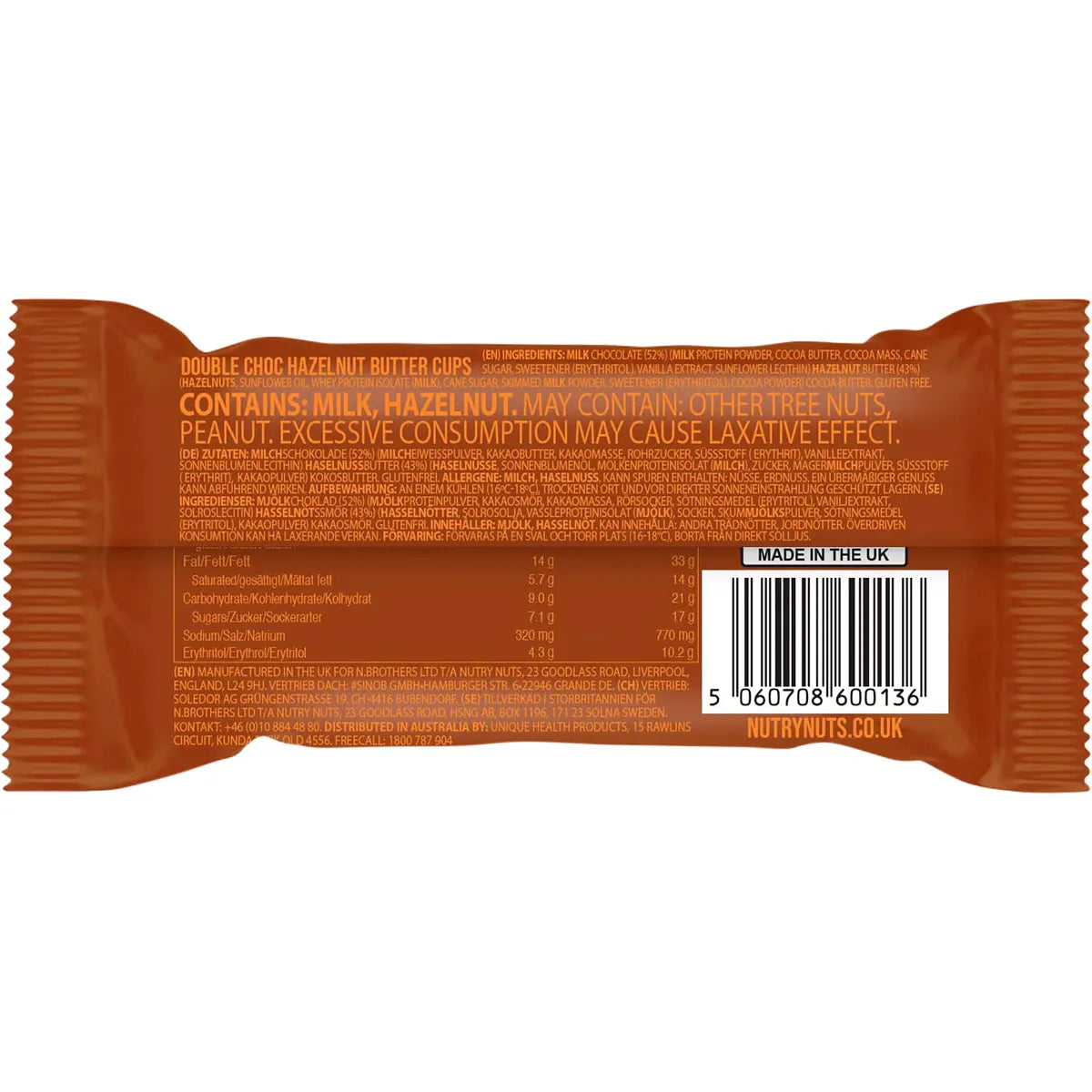 Nutry Nuts Protein Hazelnut Butter Cups - Double Choc 42g x 12