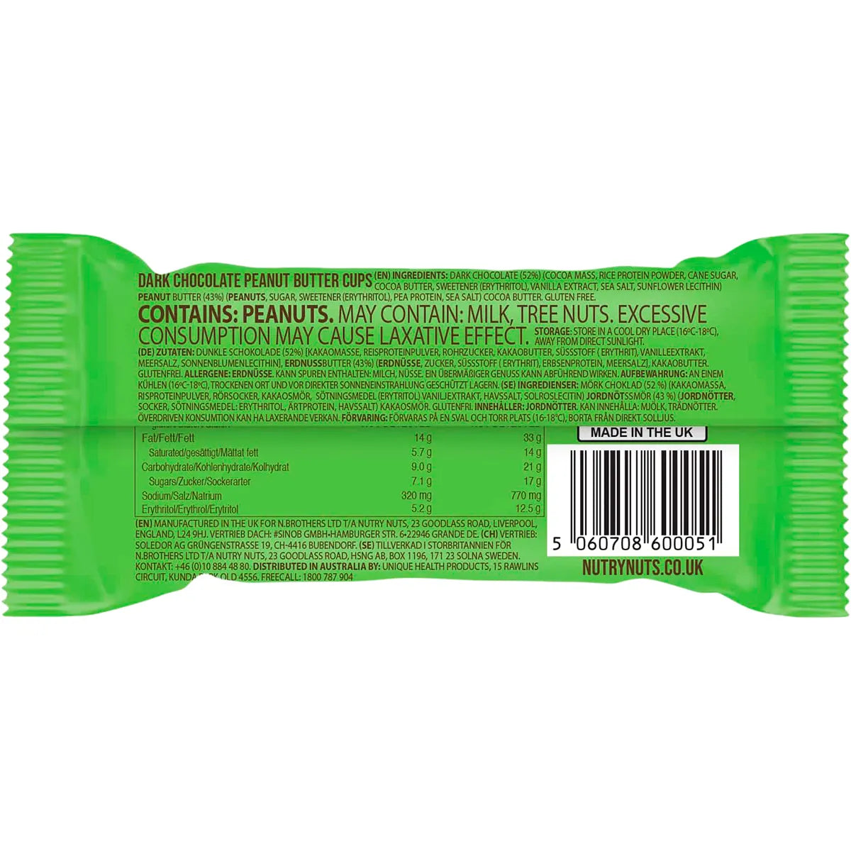 Nutry Nuts Protein Peanut Butter Cups - Dark Chocolate 42g x 12