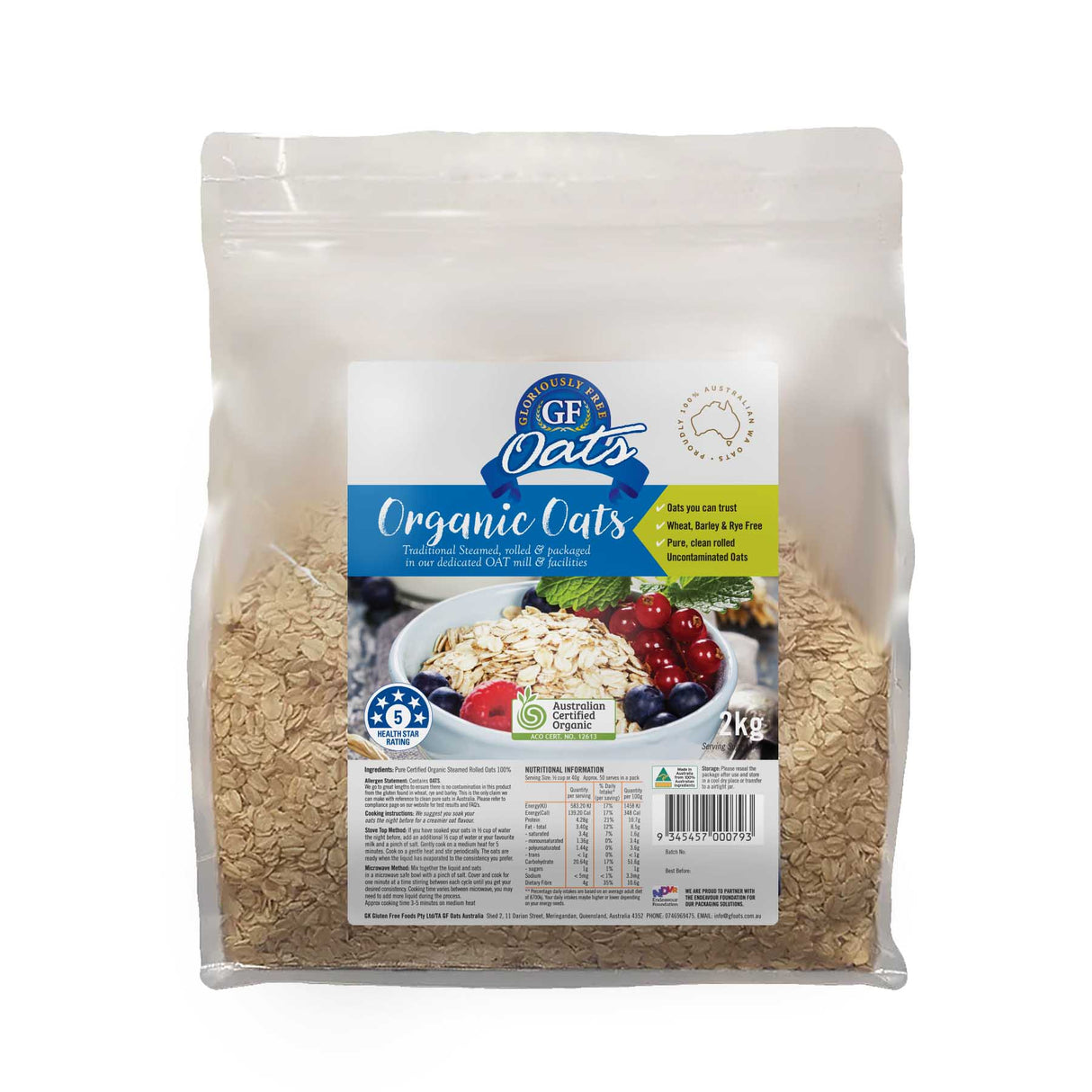 Gloriously Free Uncontaminated Oats Organic 2kg