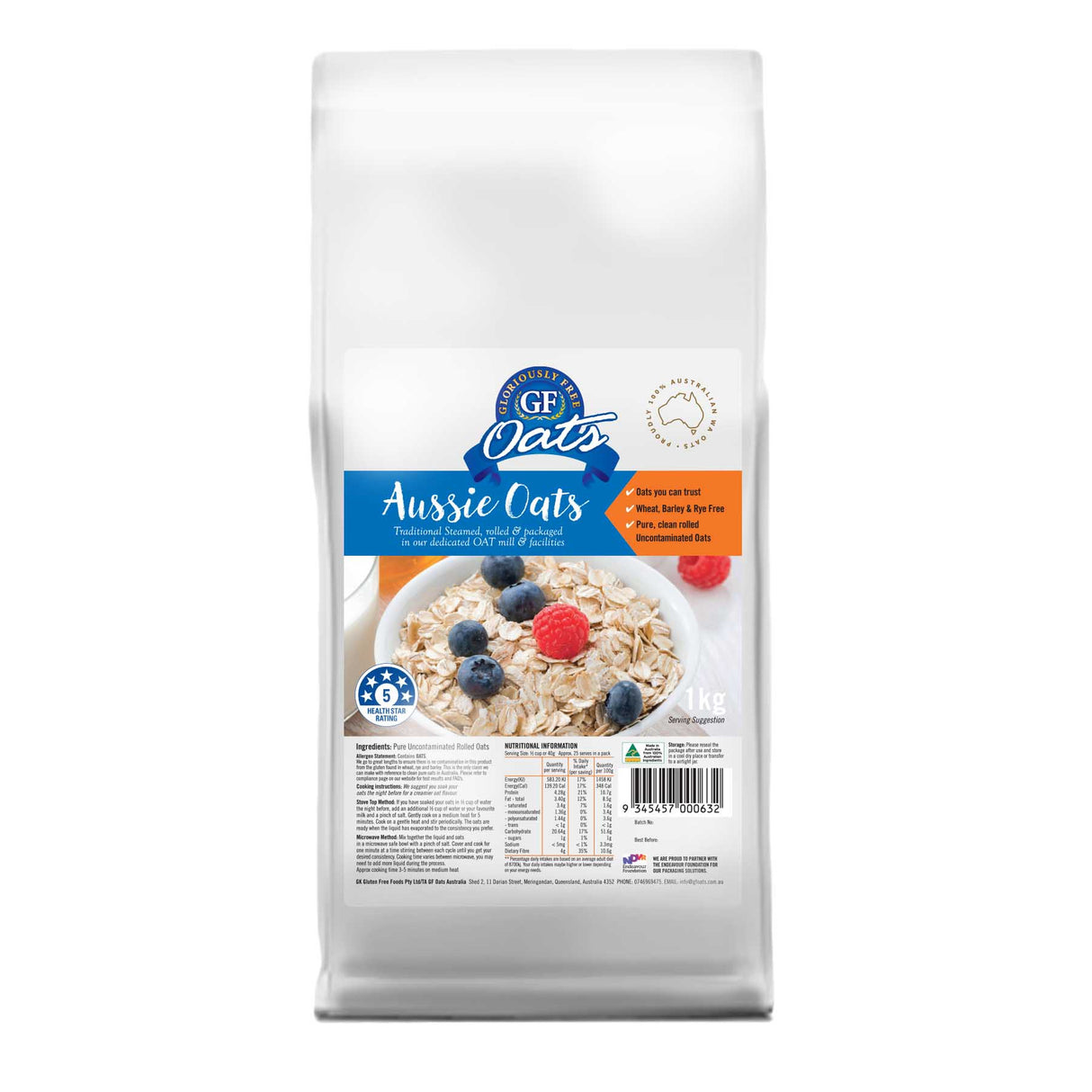 Gloriously Free Uncontaminated Oats Aussie 1kg