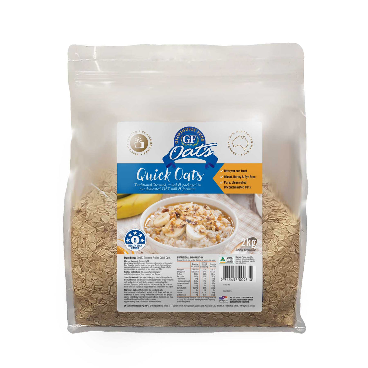 Gloriously Free GF Quick Oats Aussie 2kg