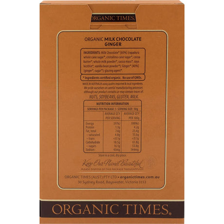 Organic Times Milk Chocolate & Ginger 150g