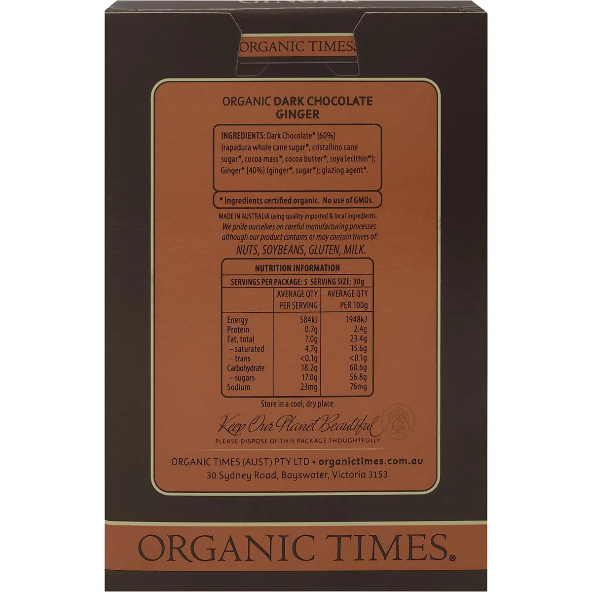 Organic Times Dark Chocolate & Ginger 150g