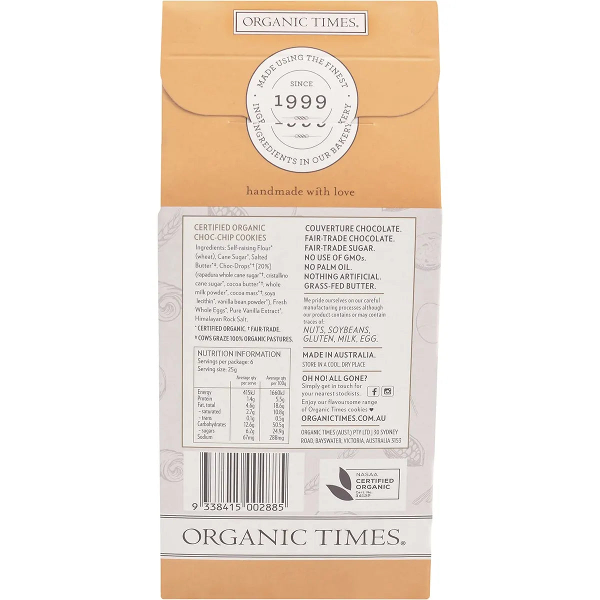 Organic Times Cookies Organic Choc Chip 150g