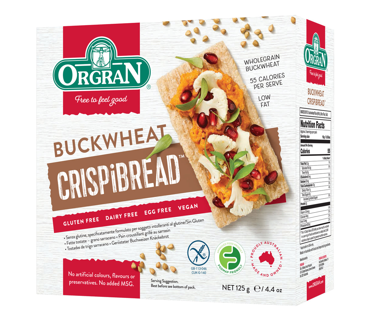 Orgran Gluten Free Toasted Buckwheat Crispibread 125g x 6