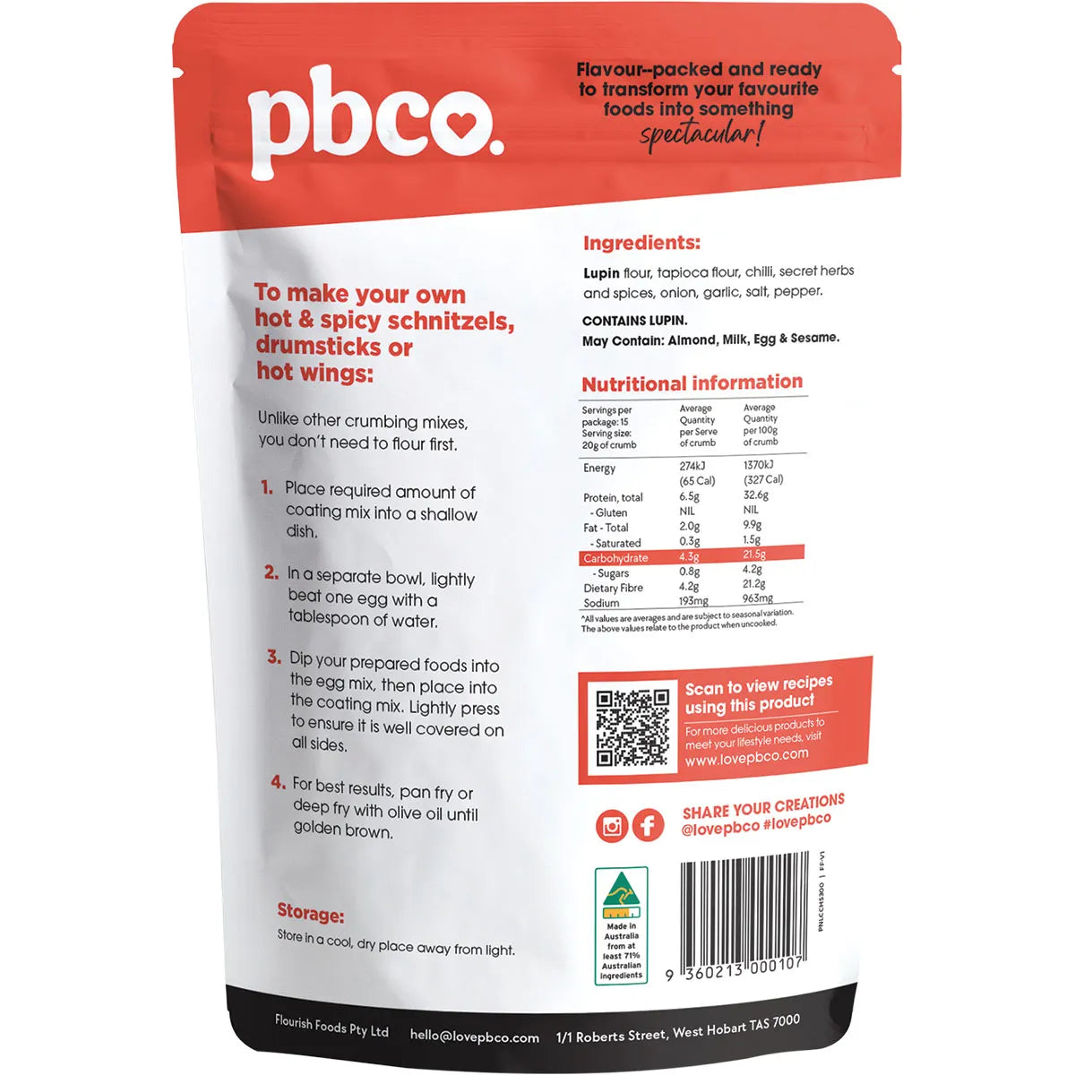 PBCo Southern Style Low Carb Crumb Hot & Spicy 300g