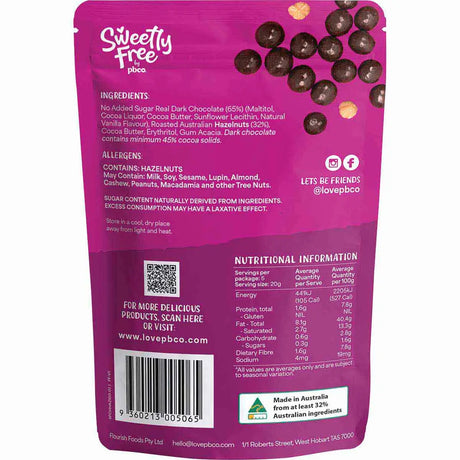 PBCo Sweetly Free Hazelnuts Dark Chocolate 100g