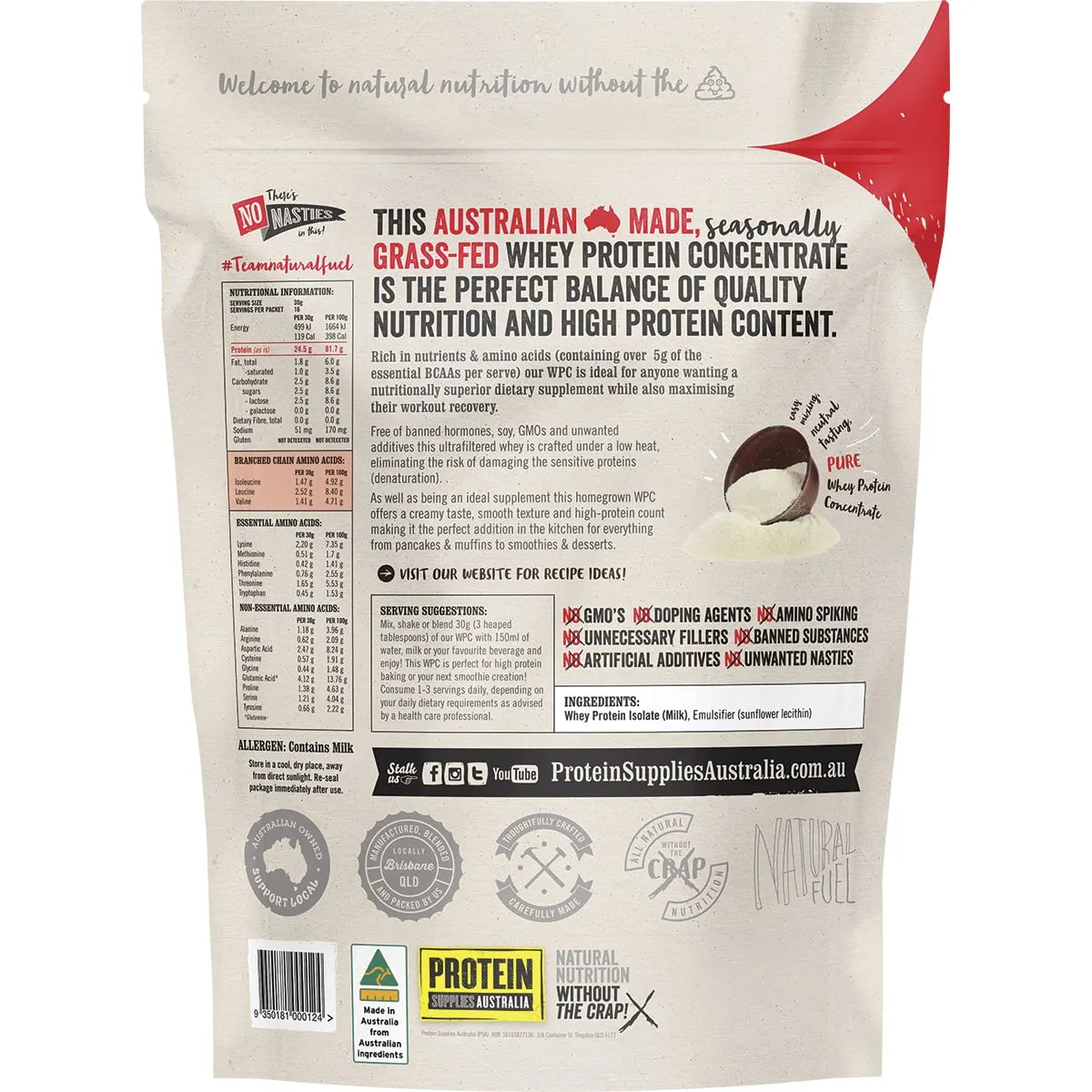 Protein Supplies Australia WPC Whey Protein Concentrate Pure 500g