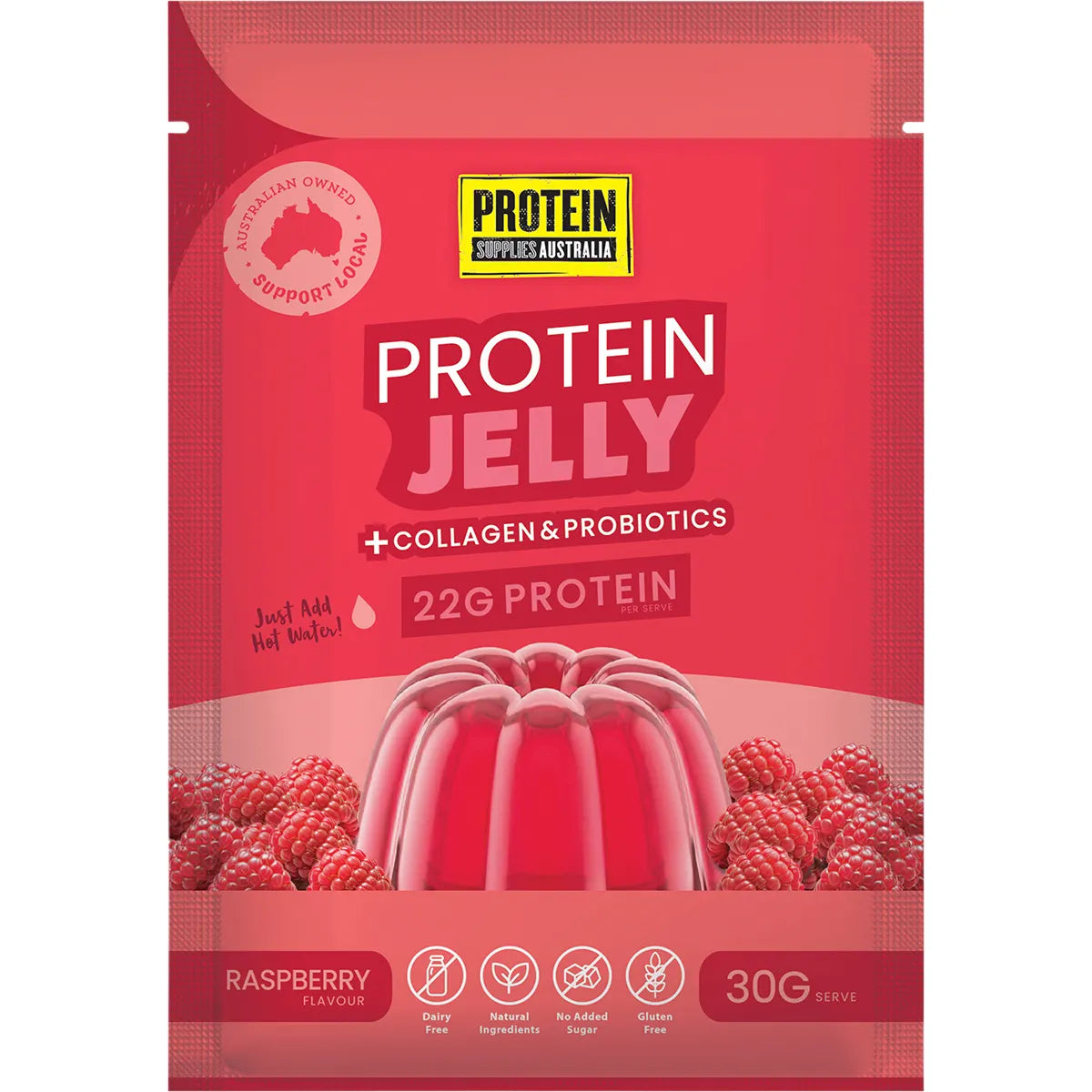 Protein Supplies Australia Jelly with Collagen Raspberry 30g x 12