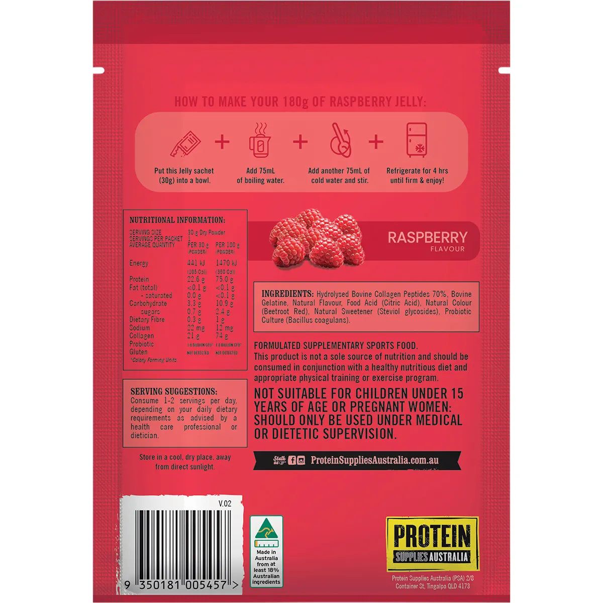 Protein Supplies Australia Jelly with Collagen Raspberry 30g x 12