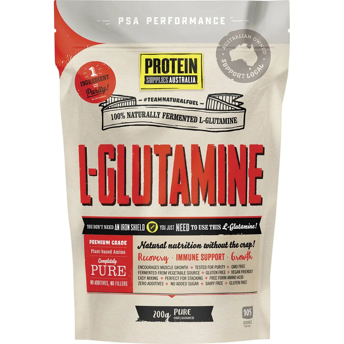 Protein Supplies Australia L-Glutamine 100% Pure Powder 200g