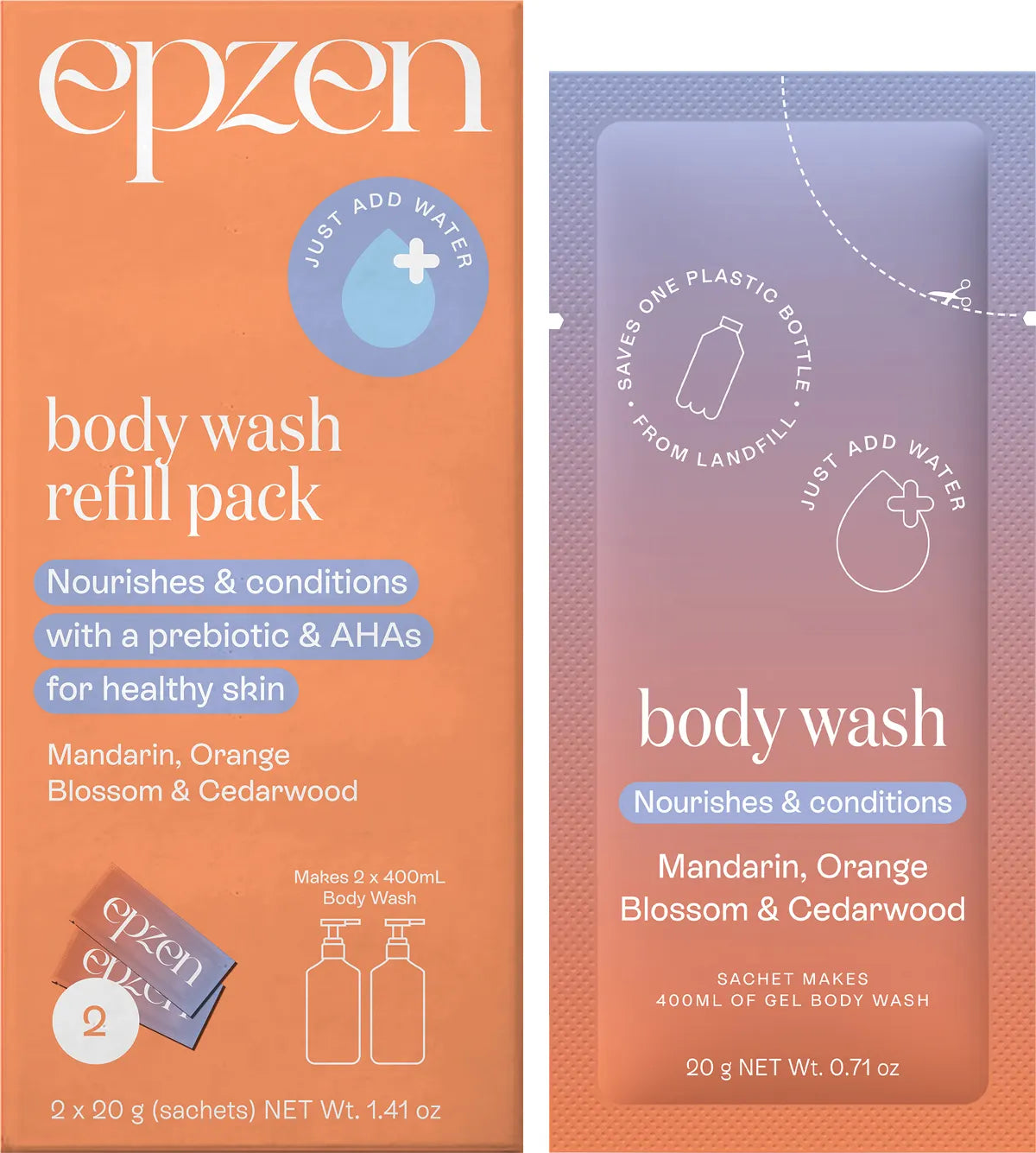 Epzen Body Wash Refill Pack Mandarin Orange Blossom & Cedarwood 2pk