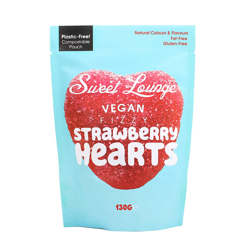 Sweet Lounge Vegan Fizzy Strawberry Hearts 130g x 8