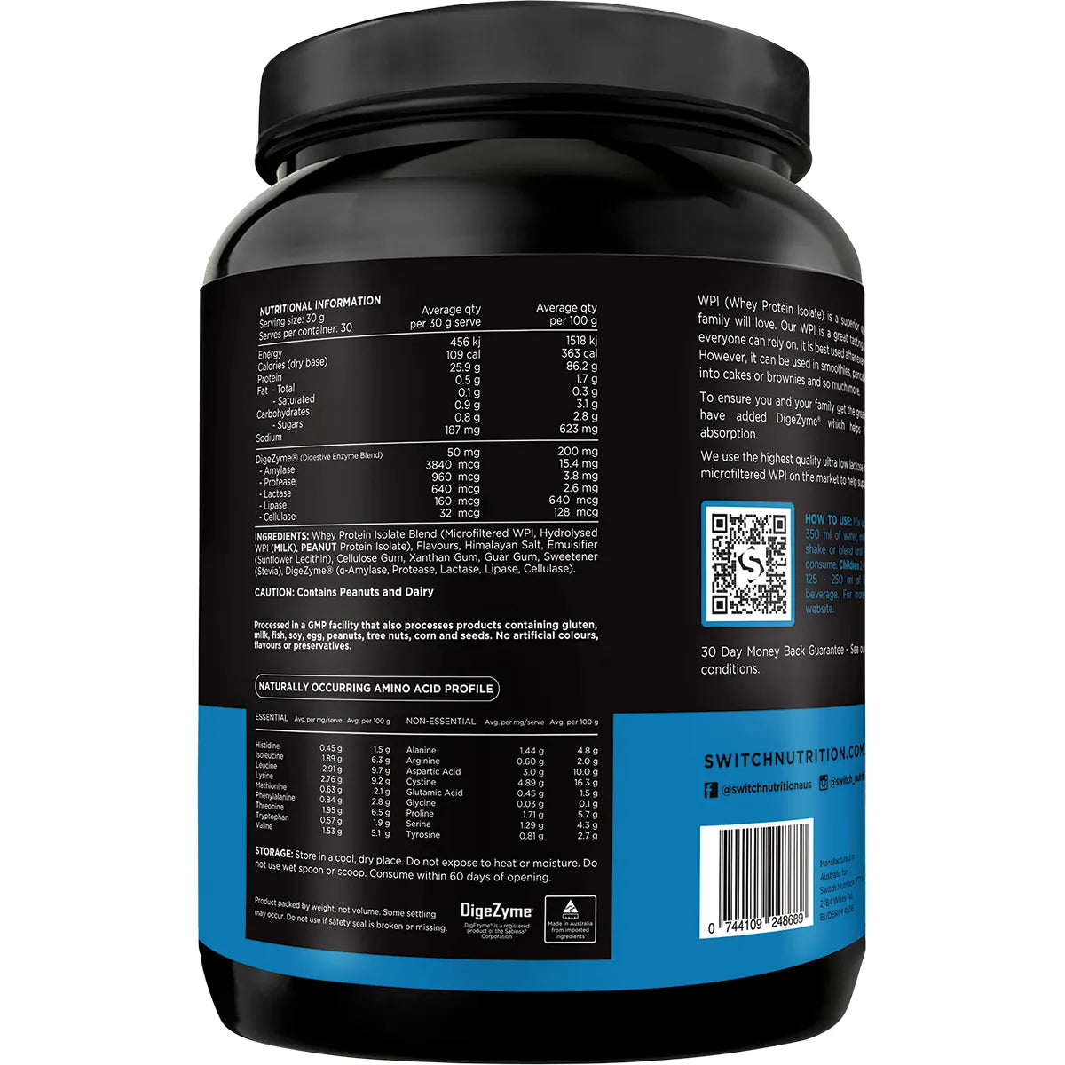 Switch Nutrition WPI Premium Whey Protein Isolate Peanut Brittle 900g