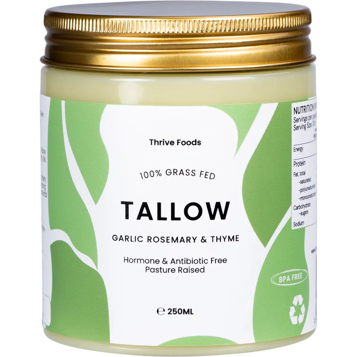 Thrive Tallow 100% Grass Fed Tallow Garlic, Rosemary & Thyme 250ml