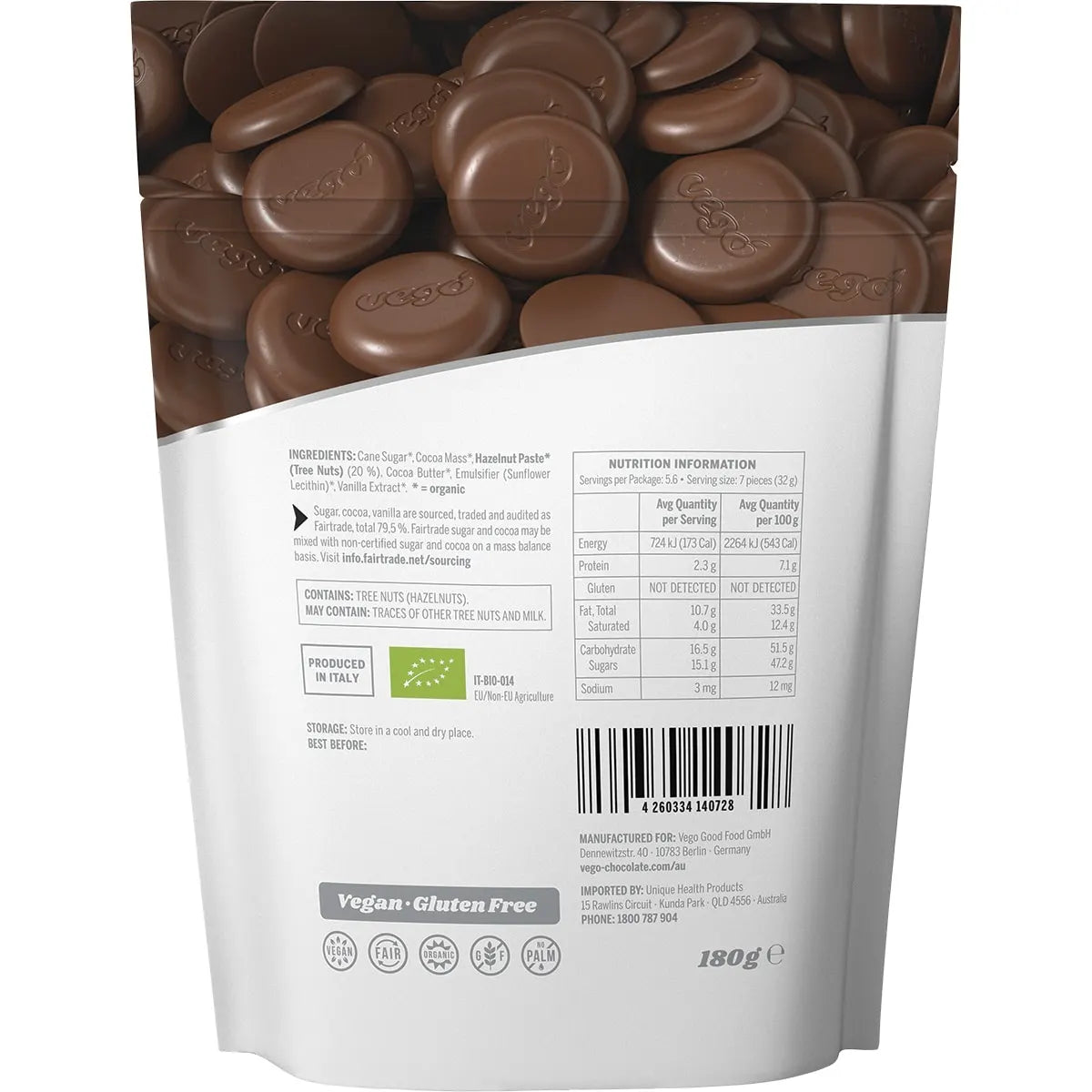 Vego Chocolate Melts Fine Hazelnut 180g