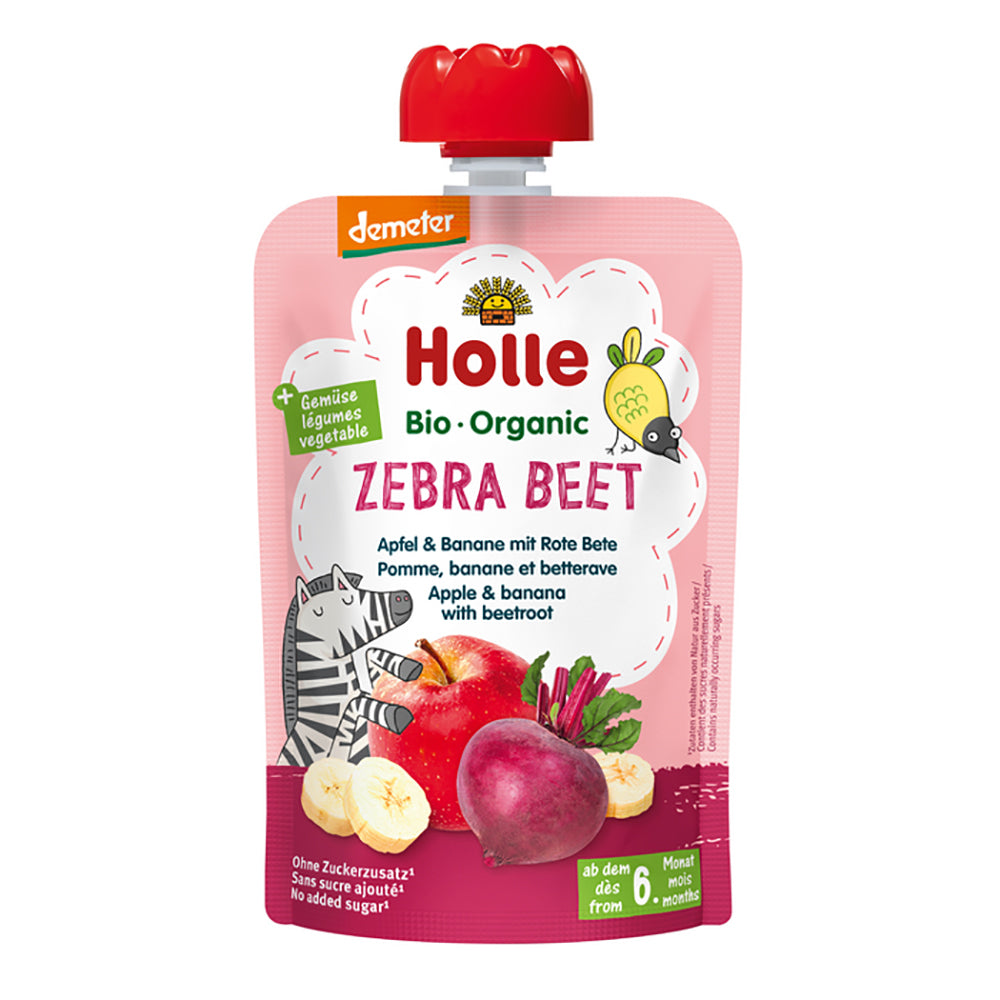 Holle Organic Zebra Beet Pouch - Apple & Banana with Beetroot 100g x 12