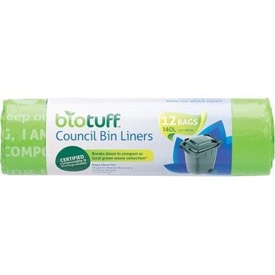 Biotuff Council Bin Liners Large Bags - 140L - 12 Pack