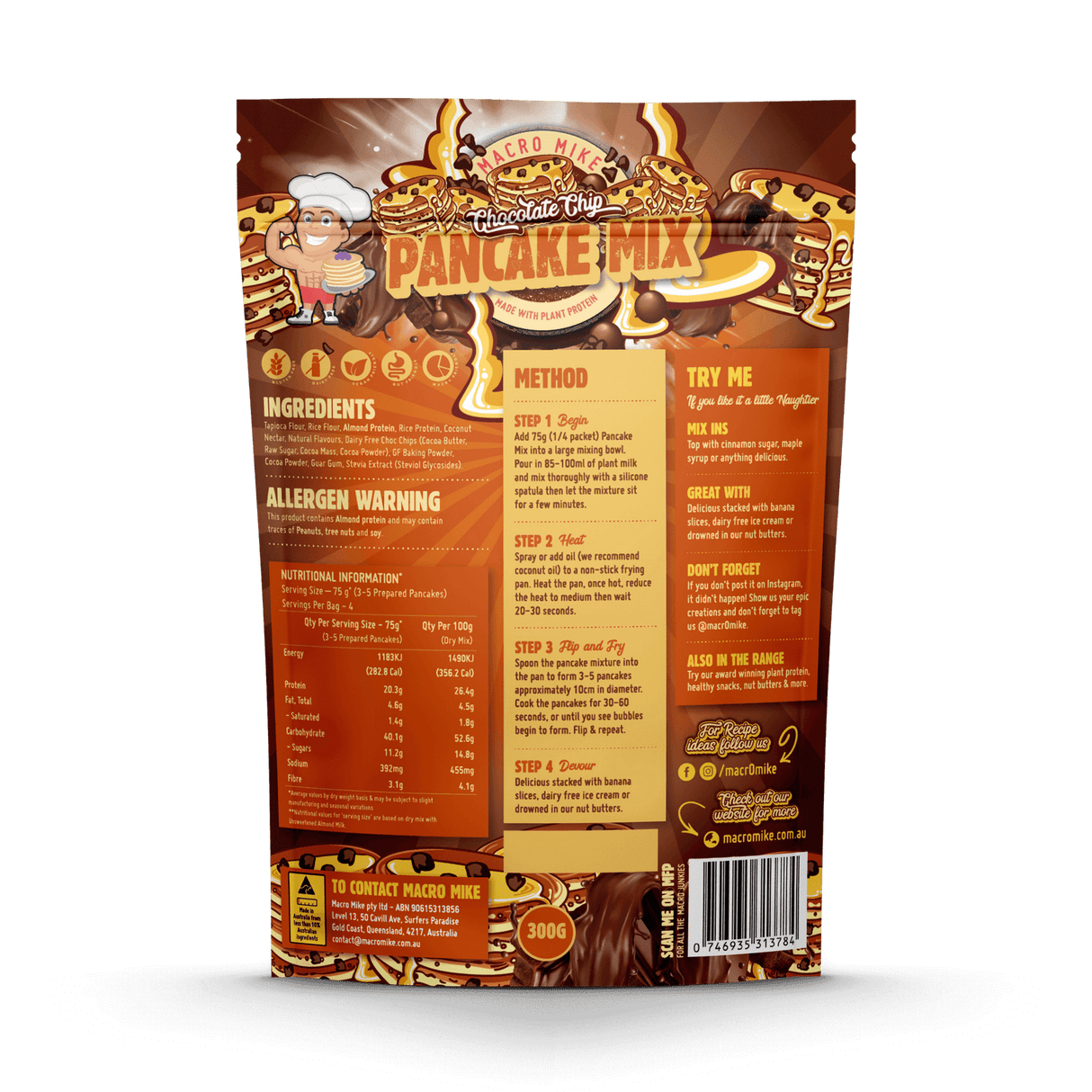 Macro Mike Protein Pancake Baking Mix Double Choc Chip 250g