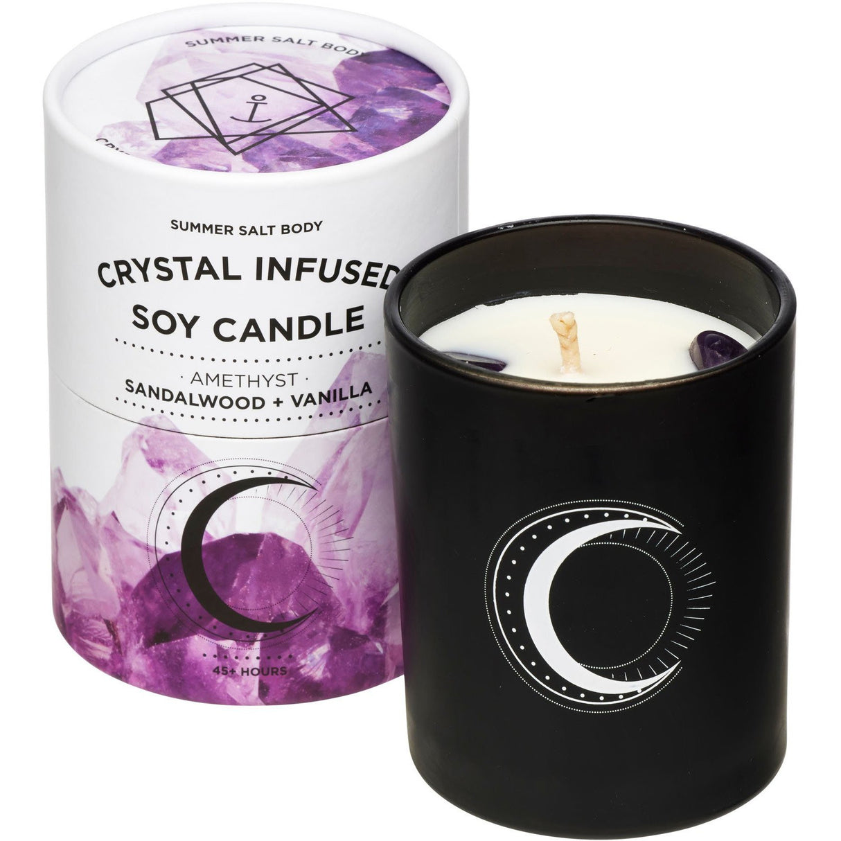 Summer Salt Body - Crystal Infused Soy Candle - Amethyst - Sandalwood & Vanilla