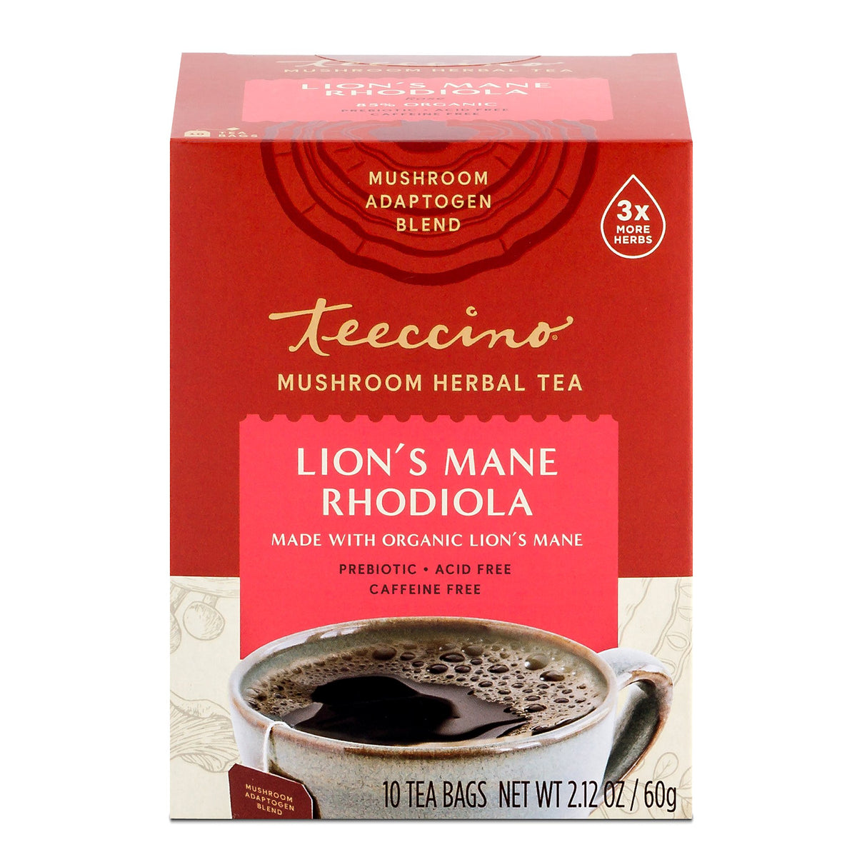 Teeccino Lion's Mane Rhodiola Mushroom x 10 Tea Bags