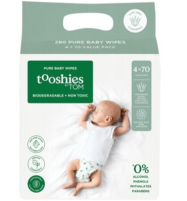 Tooshies By Tom Pure Baby Wipes Pure Baby Wipes - Value Pack Aloe Vera & Chamomile 4x70